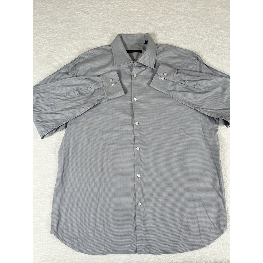John Varvatos Gray White Geometric Long Sleeve Button Up Shirt Men's 16.5 32/33‎ - Picture 2 of 8